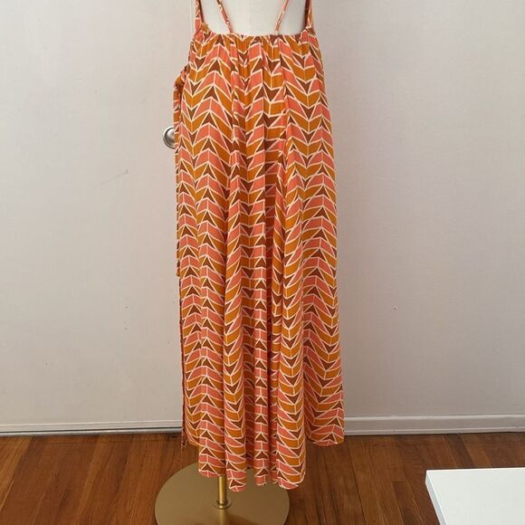 Free People Siren Orange Geometric Wrap Dress Size Small - Picture 10 of 15